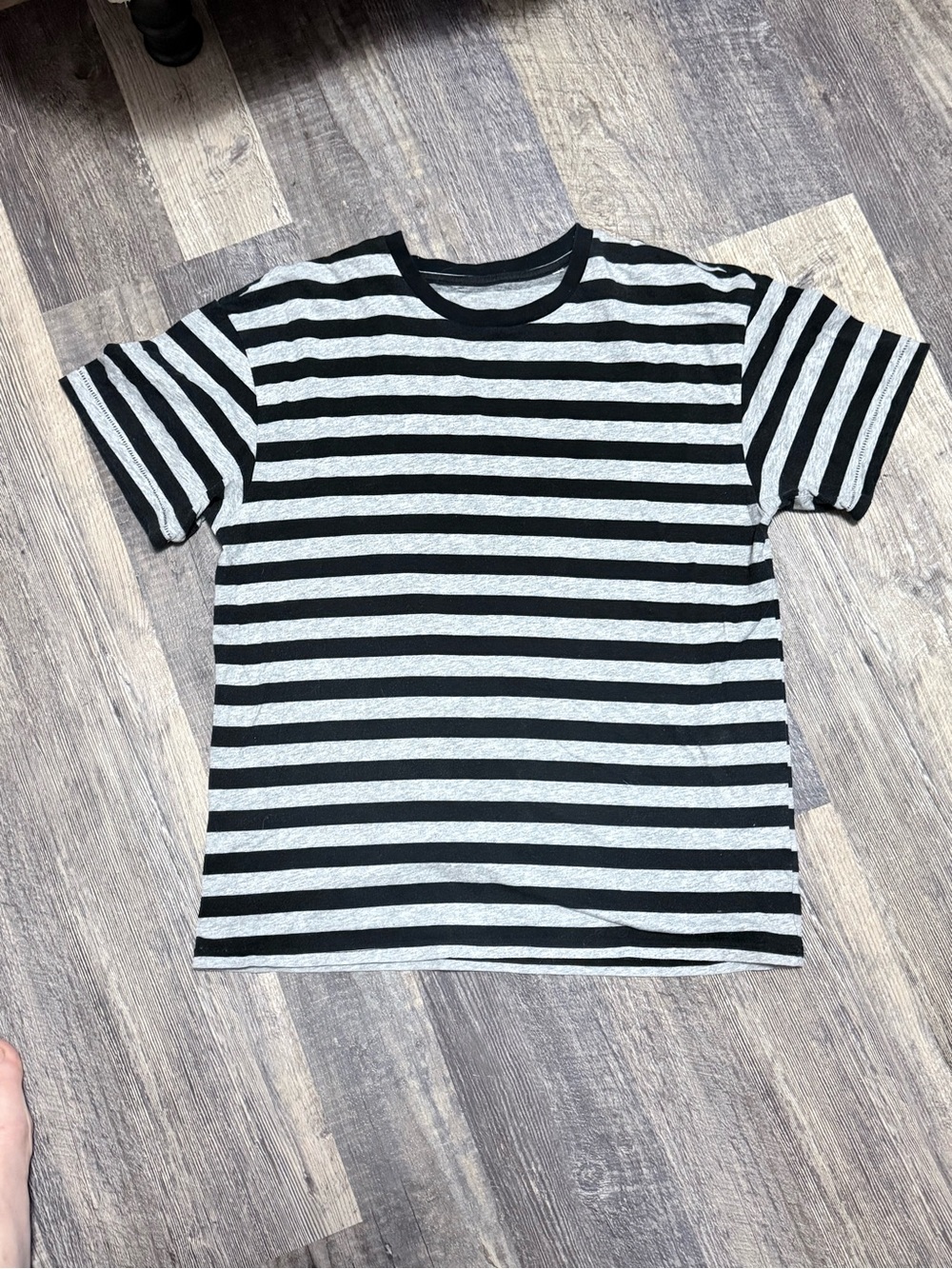 Black and Gray Striped Short Sleeve T-Shirt